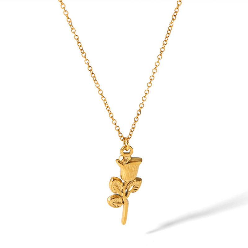 Wholesale 18K Gold-plated Three-dimensional Rose Niche Clavicle Chain Stainless Steel Necklaces